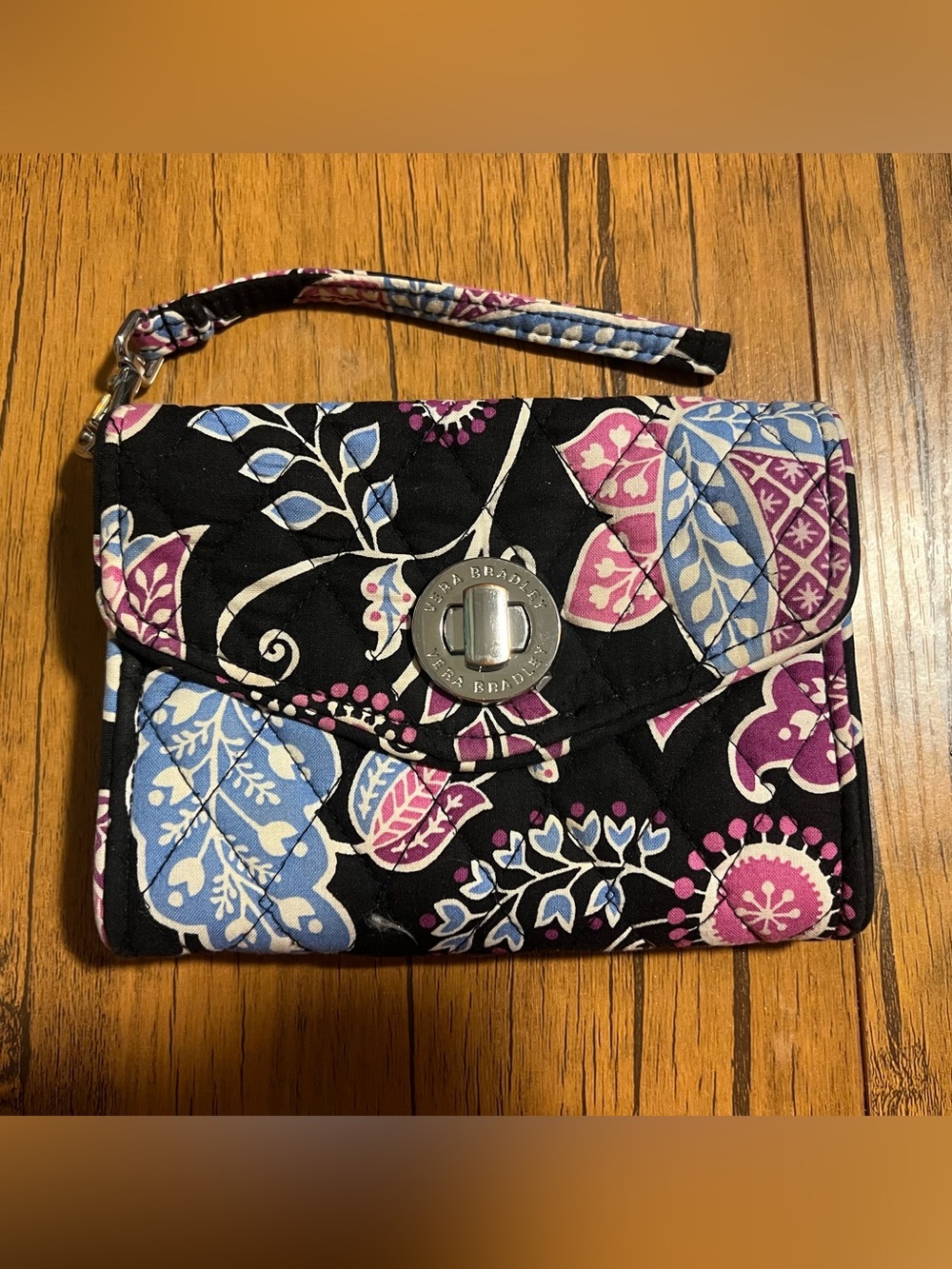 Vera Bradley Retired “Alpine Floral” Print Turn Lock & Zip Wristlet Wallet